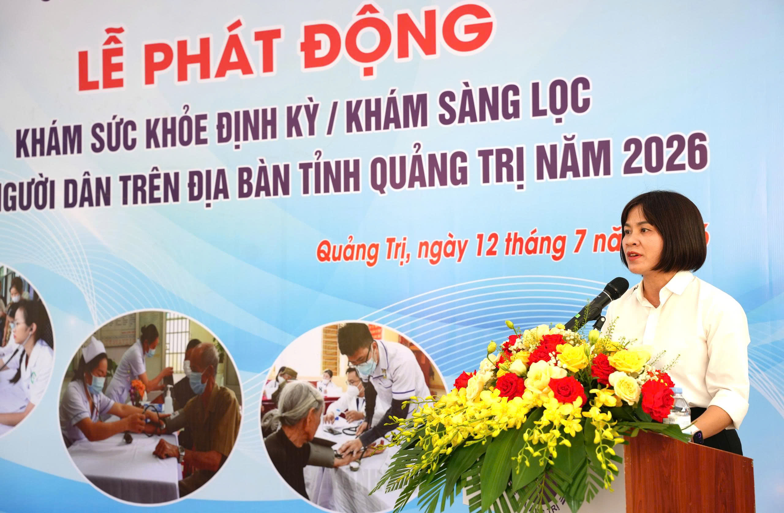 Bà Diệp Thị Minh Quyết - TUV, Giám đốc Sở Y tế tỉnh Quảng Trị phát động chương trình khám sức khỏe định kỳ, khám sàng lọc miễn phí cho người dân trên địa bàn tỉnh năm 2026 - Ảnh: Sở Y tế